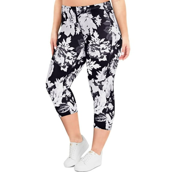 TIYOMI Plus Size Women's Floral Leggings 2X Knee-Length Capri Flower Tummy Control Capris Stretchy High Waist Leggings Workout Capris 2XL 18W 20W