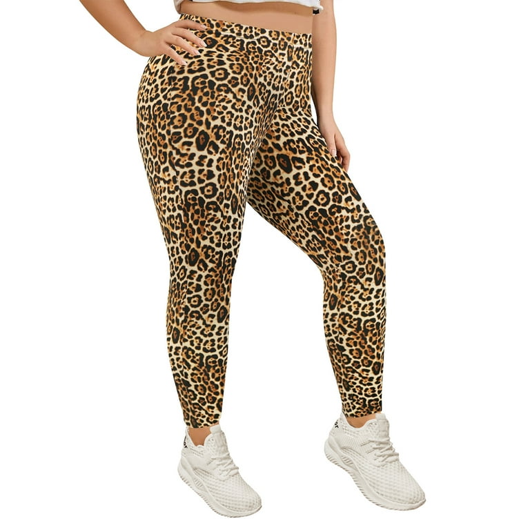 TIYOMI Plus Size Women's Leopard Leggings 2X Full Length Pants Stretchy  High Waist Ankle Leggings Animal Butt Fit Pants Workout Warm Fall Winter
