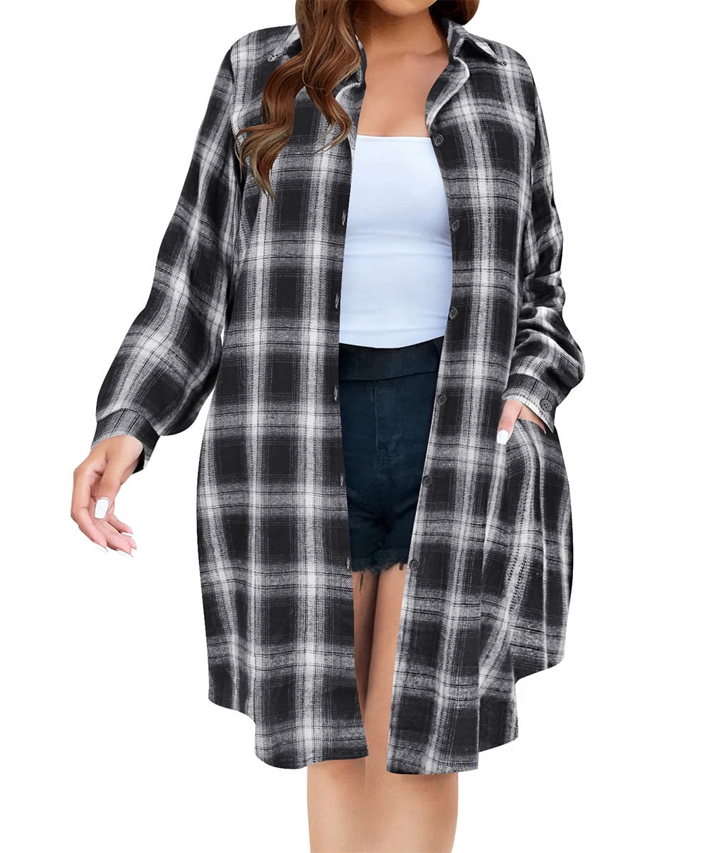 Plus Size Long Sleeve Blouse with Half Button and Collared Neck