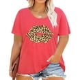 thumbnail image 1 of TIYOMI Plus Size Women's Pink Shirts 2X Valentines Day Crewneck Tops Leopard Lips Blouse Short Sleeve Pullover 2XL 18W 20W, 1 of 4