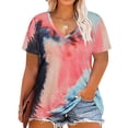 thumbnail image 1 of TIYOMI Plus Size Women's Pink Tie Dye Shirts 2X V Neck Tops Summer Shirts Short Sleeve Pullover Colorful Tee 2XL 18W 20W, 1 of 3