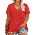 thumbnail image 1 of TIYOMI Plus Size Women's Sequin Tops 2X V-Neck Summer Tops Sparkly Red Short Sleeve Blouses Party Tunic Slimming Club Fashion Pullover 2XL 18W 20W, 1 of 8