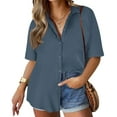 thumbnail image 1 of TIYOMI Plus Size Women's Short Sleeve Cotton Navy Blue Shirts 2X Collared Tops Solid Casual Button Down Blouse Summer Loose Fit Blouses 2XL 18W 20W, 1 of 7