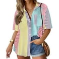 thumbnail image 1 of TIYOMI Plus Size Women's Short Sleeve Rainbow Stripe Shirts 2X Pride Month Tops Hawaiian Button Down Blouse Summer Loose Fit Blouses 2XL 18W 20W, 1 of 3