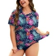 thumbnail image 1 of TIYOMI Plus Size Women's Surfing Swim Tops 2X Leaves Raglan Short Sleeve Shirts Rash Guard Pullover UPF 50+ Sun Protection Swimsuit Tops 2XL 18W 20W, 1 of 6