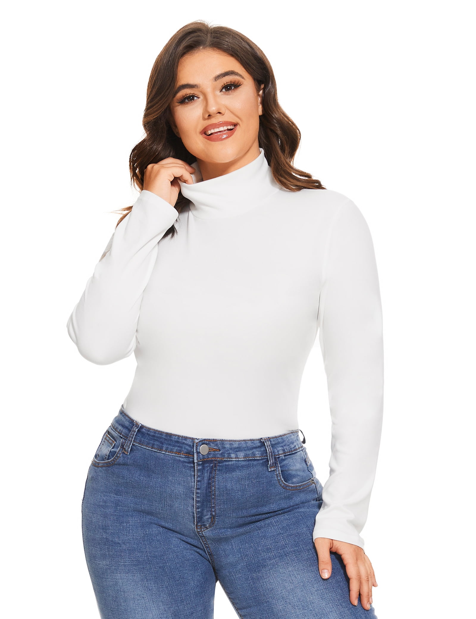 TIYOMI Plus Size Women's Thermal Underwear White Mock Neck Thermal Tops