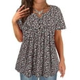 thumbnail image 1 of TIYOMI Plus Size Women's Tunic Tops Black Floral Short Sleeve Blouses 2X Buttons Up Henley Blouses Dressy Swing Flowy Shirts Pleated Babydoll Pullover Casual Spring Summer Tunics 2XL 18W 20W, 1 of 7