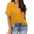 thumbnail image 1 of TIYOMI Plus Size Women's Turmeric Yellow Shirts 2X V Neck Tops Summer Button Shirts Short Sleeve Tees 2XL 18W 20W, 1 of 6