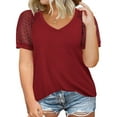 thumbnail image 1 of TIYOMI Plus Size Women's Wine Red Shirts 2X V Neck Tops Summer Waffle Shirts Lace Short Sleeve Pullover 2XL 18W 20W, 1 of 3
