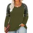 thumbnail image 1 of TIYOMI Plus Size Womens 5X Tops Army Green Long Sleeve Crewneck Oversized Color Block Tees Camo Loose Fit Shirts Early Spring Fall Winter Tunic 5XL 26W 28W, 1 of 5