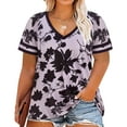 thumbnail image 1 of TIYOMI Plus Size Womens 5X Tops Floral T-Shirts Short Sleeve Summer Black Flower Tees Color Block Shirts Loose Fit Tunics 5XL 26W 28W, 1 of 3