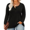 thumbnail image 1 of TIYOMI Plus Size Womens 5X Tops Solid Color Long Sleeve Henley Crewneck Button Oversized Tees Black Loose Fit Shirts Early Spring Fall Winter Tunic 5XL 26W 28W, 1 of 4