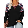thumbnail image 1 of TIYOMI Plus Size Womens 5X Tops Totem Long Sleeve Crewneck Oversized Western Aztec Print Color Block Tees Black Loose Fit Shirts Early Spring Fall Winter Tunic 5XL 26W 28W, 1 of 3