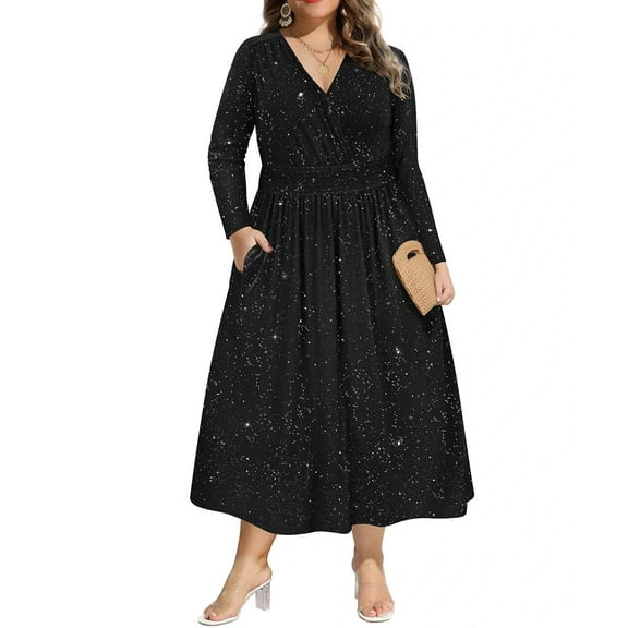 TIYOMI Women's Fall Maxi Dress Plus Size 5x White Floral Long Sleeve V Neck Adjustable Drawstring Dress Flowy Cocktail Party Dresses for Curvy Women Maxi Fall Spring Formal Dresses 5XL 28W