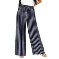 thumbnail image 1 of TIYOMI Women's Hawaiian Pants Plus Size 5X Elastic Stripe High Waisted Dressy Pants Navy Blue Drawstring Summer Lounge Pants With Pockets Beach Outfits Palazzo Pants for Women 5XL 28W, 1 of 8
