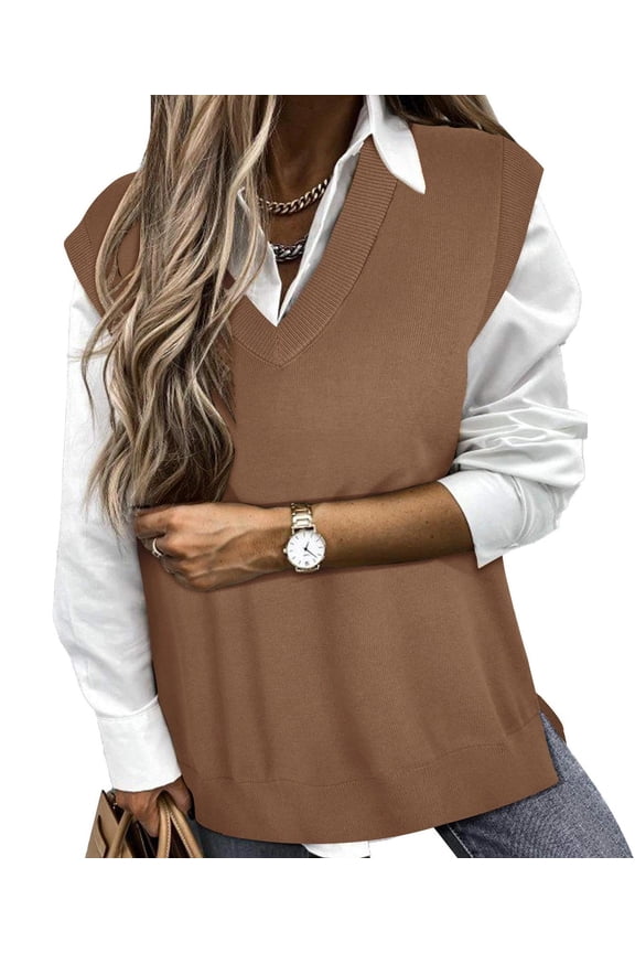 Women's Plus Size 3X Khaki Sweater Vest Sleeveless Tops V Veck Knitted Pullover Fall Winter Ribbed Tank Tops Cable Knit Vest 3XL 22W 24W