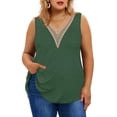 thumbnail image 1 of TIYOMI Women's Plus Size Army Green Tank Tops 3X Lace Trim V Neck Tank Tops Sleeveless Basic Solid Tops Loose Fit Guipure Shirts Summer Camisole 3XL 22W 24W, 1 of 8