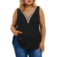 thumbnail image 1 of TIYOMI Women's Plus Size Black Tank Tops 3X Lace Trim V Neck Tank Tops Sleeveless Basic Solid Tops Loose Fit Guipure Shirts Summer Camisole 3XL 22W 24W, 1 of 6