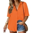 thumbnail image 1 of TIYOMI Women's Plus Size Button Down Shirts 3X Collared Tops Collared Orange Short Sleeve V Neck Shirt Solid Casual Cotton Shirts Loose Fit Summer Blouses 3XL 22W 24W, 1 of 7