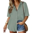 thumbnail image 1 of TIYOMI Women's Plus Size Cotton Shirts Tops Collared Green Short Sleeve 3X Button Down Solid Casual Shirts Loose Fit Summer Blouses 3XL 22W 24W, 1 of 8
