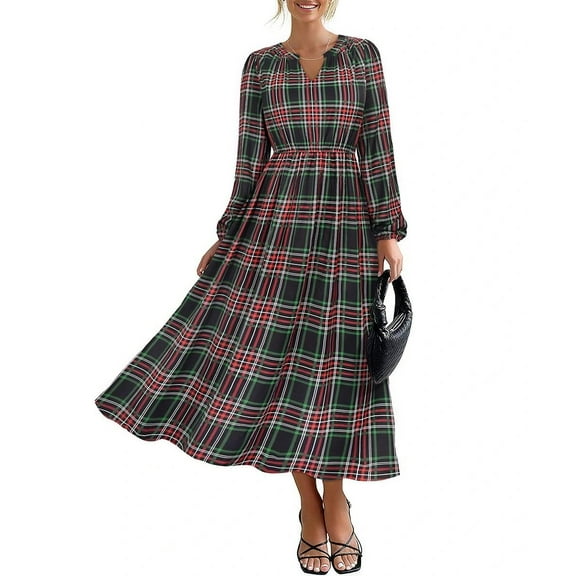 TIYOMI Women's Plus Size Dress Fall Long Sleeve V Neck Maxi Dress Casual Flowy Spring Autumn Dresses Long Dresses With Pockets Floral/Plaid/Solid XL-5XL (14W-28W)