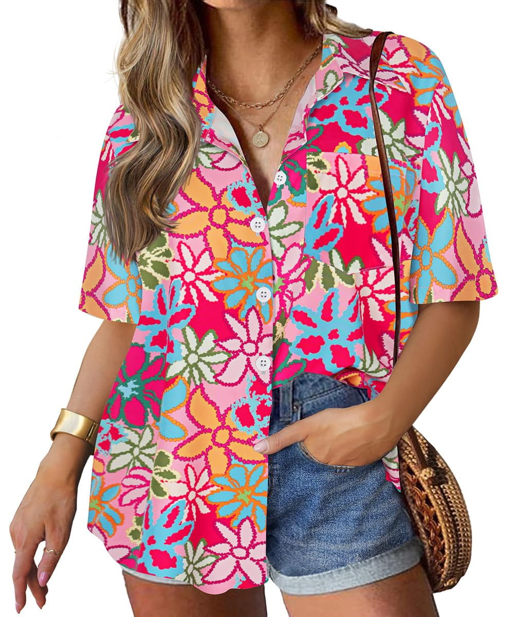 TIYOMI Women's Plus Size Floral Shirts Colorful Tops Short Sleeve 3X ...