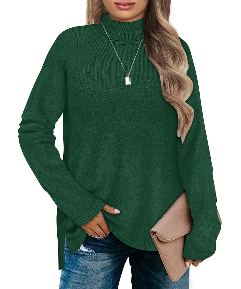 Women's Green Knitted Round Neck Pullover Top
