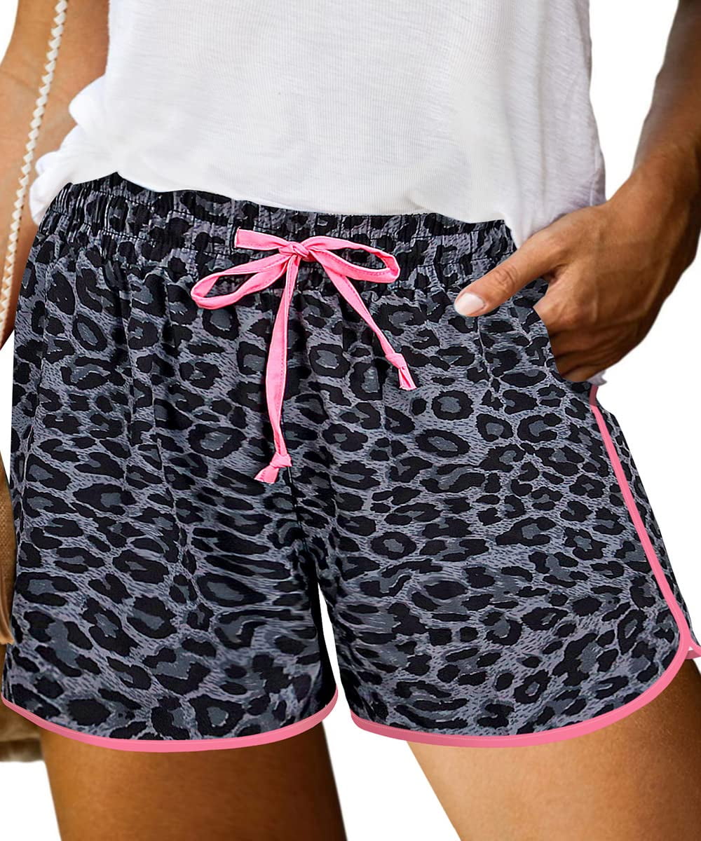 TIYOMI Women's Plus Size Leopard Swim Shorts Drawstring 3X Animal Pink ...