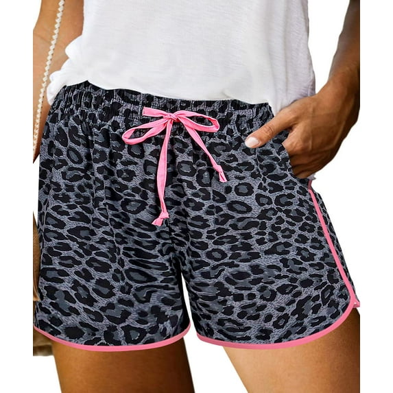 TIYOMI Women's Plus Size Leopard Swim Shorts Drawstring 3X Animal Pink Elastic Waist Trunks Pocketed Casual Pants Comfy Summer Beach Shorts 3XL 22W 24W
