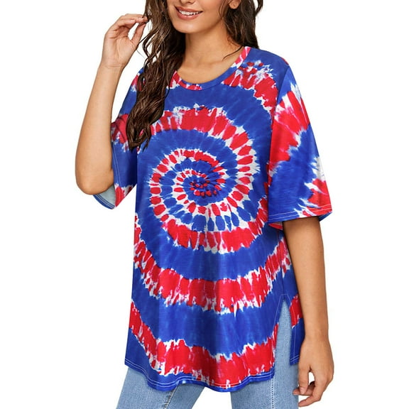 TIYOMI Women's Plus Size Oversized T-Shirts 3X July 4th Summer Short Sleeve Tops Round Neck Shirts Workout Boyfriend Pullover Tie Dye Casual T-Shirt Loose Fit Summer Tee 3XL 22W 24W