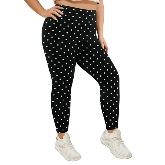 TIYOMI Women's Plus Size Pants Full Length 3X Polka Dots Ankle Leggings Stretchy Soft Casual Butt Fit Fall Leggings Bottom Autumn Wear Out Pants 3XL 22W 24W