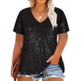 thumbnail image 1 of TIYOMI Women's Plus Size Party Tops 3X Black Summer Sequin Tops Short Sleeve V-Neck Shirts Club Sparkly Tunic Cocktail Birthday Casual Blouses Loose Fit Summer Tee 3XL 22W 24W, 1 of 8