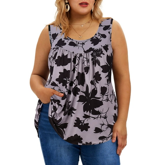 TIYOMI Women's Plus Size Purple Floral Tank Tops 3X Crewneck Flower Tops Loose Fit Summer Camisole 3XL 22W 24W