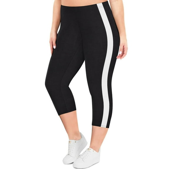 TIYOMI Women's Plus Size Side Stripe Capris 3X Knee-Length Leggings Stretchy Capri Soft Casual Butt Fit Leggings High Waist Wear Out Capri 3XL 22W 24W