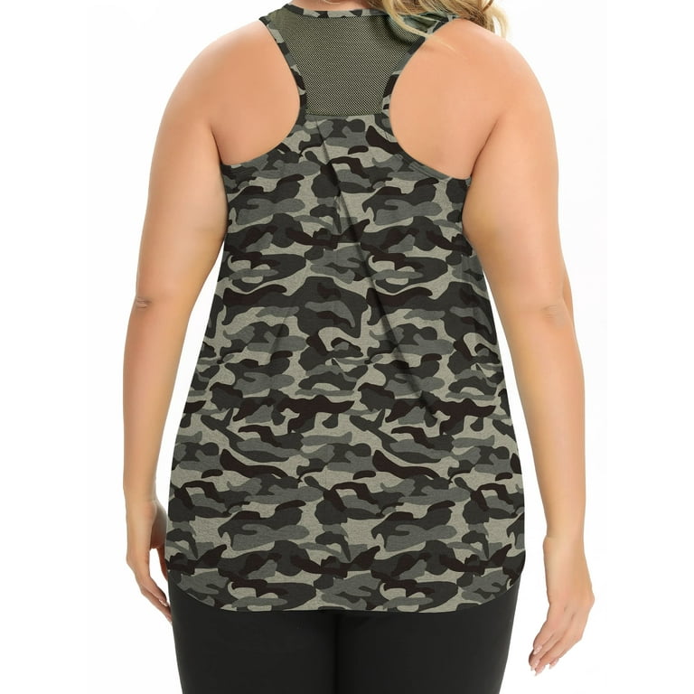 TIYOMI Women's Plus Size Sport Tank Tops 3X Camo Quick Dry Tops Loose Fit  Racerback TopsSummer Athletic Shirts 3XL 22W 24W