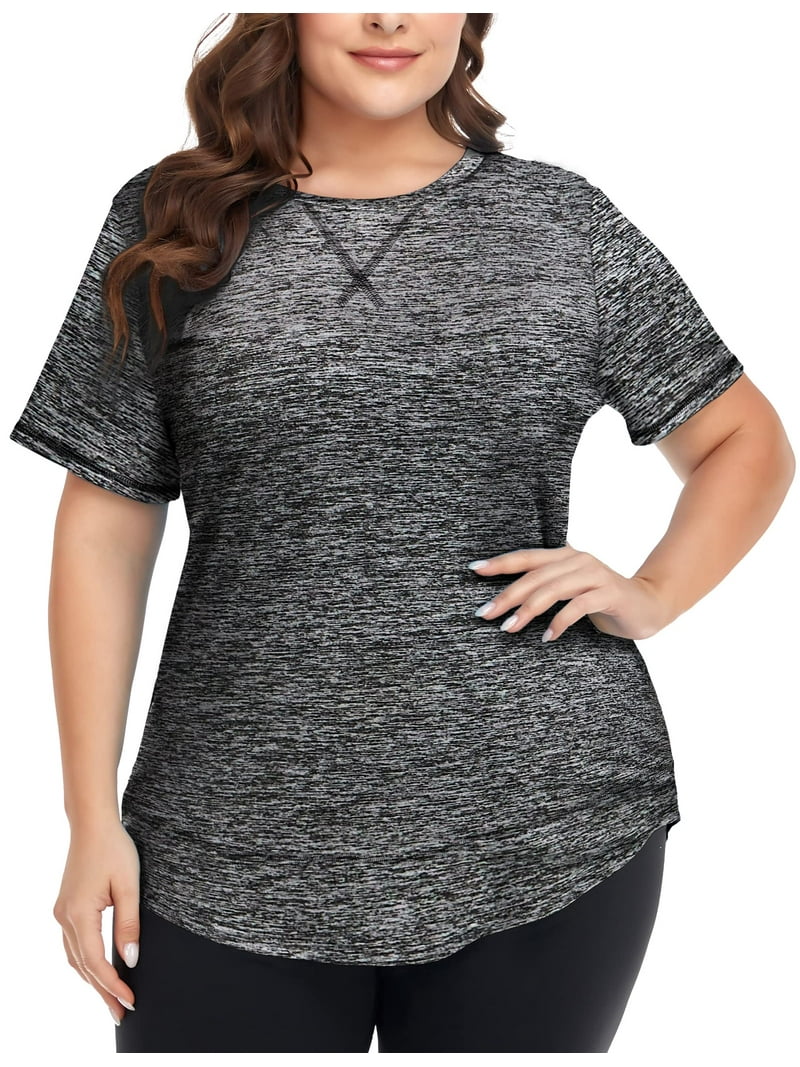TIYOMI Women's 3XL Plus Size Sport Tops, Grey Crewneck