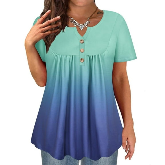 TIYOMI Women's Plus Size Tops 3X Blue Gradient Shirts Tunic Tops Babydoll Pullover Loose Fit Blouses Spring Summer Tunics 3XL 22W 24W