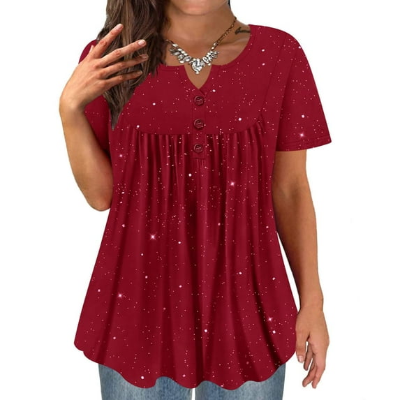 TIYOMI Women's Plus Size Tops 3X Sequin Shirts Wine Red Sparkly Tunic Tops Babydoll Pullover Shinning Blouses Spring Summer Tunics 3XL 22W 24W