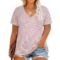 thumbnail image 1 of TIYOMI Women's Plus Size Tops Short Sleeve Shirts 3X V Neck Pullover Knitted Blouses Colorful Loose Fit Summer Tunics 3XL 22W 24W, 1 of 3