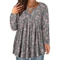 thumbnail image 1 of TIYOMI Women's Plus Size Tops Swing Flowy Long Sleeve Tunics 3X Pleated Grey Blouse Henley Dressy Shirts Pink Flower Babydoll Pullover Loose Fit Blouses Spring Fall Tunics 3XL 22W 24W, 1 of 7