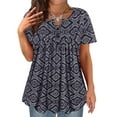 thumbnail image 1 of TIYOMI Women's Plus Size Tops Swing Flowy Short Sleeve Tunics 3X Pleated Ethnic Patterns Blouse Henley Dressy Shirts Buttons Up Babydoll Pullover Loose Fit Blouses Spring Summer Tunics 3XL 22W 24W, 1 of 6