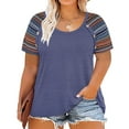 thumbnail image 1 of TIYOMI Women's Tops Plus Size Purple Round Neck 2X Rainbow Stripe Sleeve Tee Raglan Shirts Casual Summer Short Sleeve Crewneck Tops Casual Blouses 2XL 18W 20W, 1 of 5