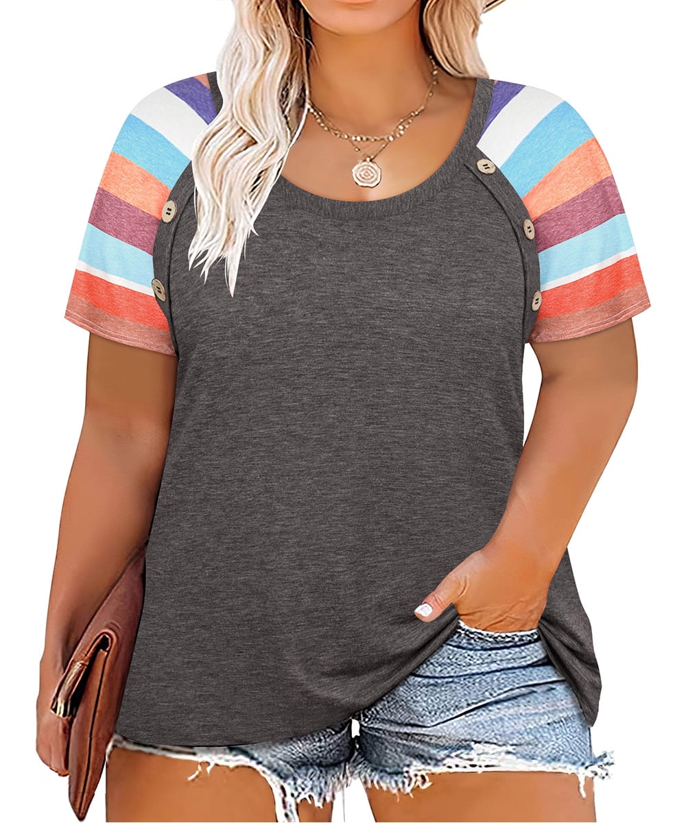TIYOMI Plus Size Women's Summer Tops - Lace Sleeve Tunics In Floral/Leopard Prints (XL-5XL) - View #3