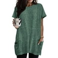 thumbnail image 1 of TIYOMI Women's t shirts Plus Size 4X Deep Green Shirts Summer Knitting Short Sleeve Tops Crewneck Pocket Tee for women Knitted Sweatshirts Tunic Blouses Casual T-Shirt 4XL 24W 26W, 1 of 7