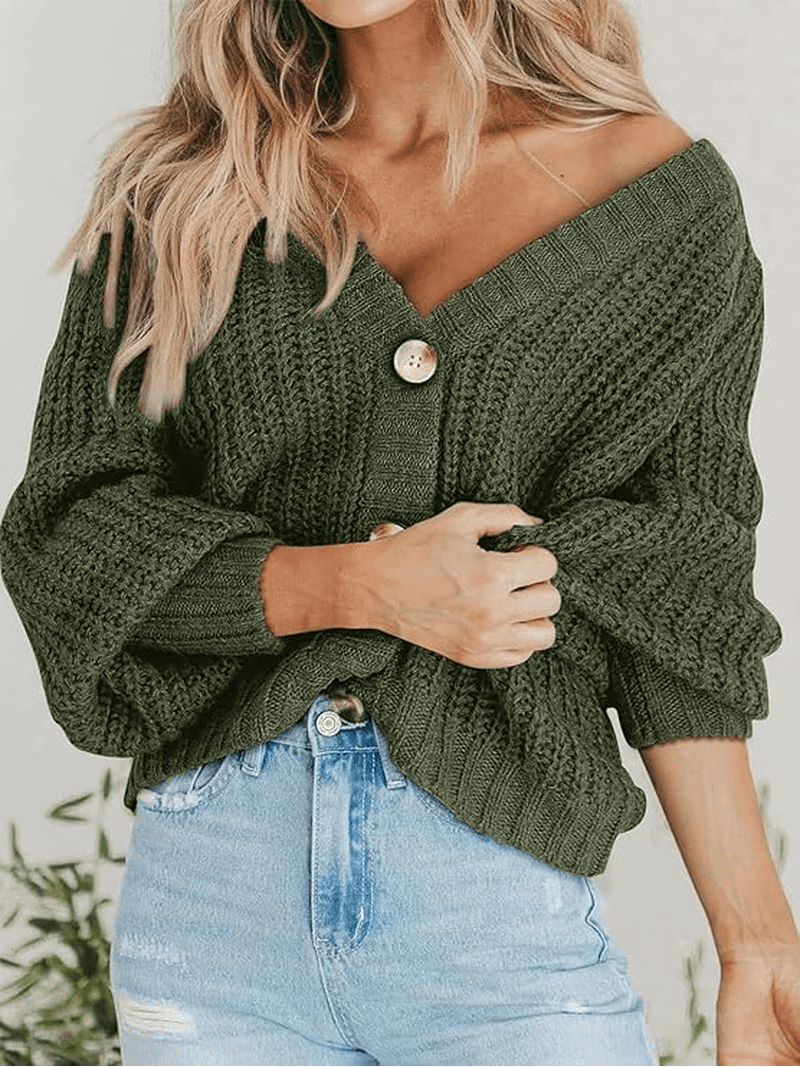 Women's Chunky Oversized Cardigan – V-Neck Knitted Sweater Coat, Loose Fit, Short Length, For Casual & Layering 1 thumbnail image