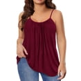 thumbnail image 1 of TIYOMI Womens Plus Size Camisole Wine Red Crewneck Adjustable Strappy Summer Spaghetti Strap Tank Tops Beach Pleats Design Casual Solid Color Cami Sexy Loose Fits Vest XL 14W 16W, 1 of 3