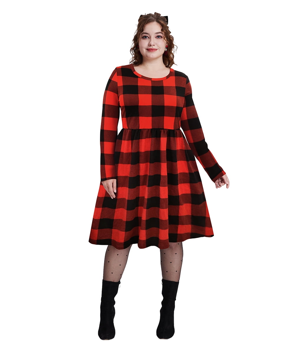 Plus size red and black plaid dress outlet
