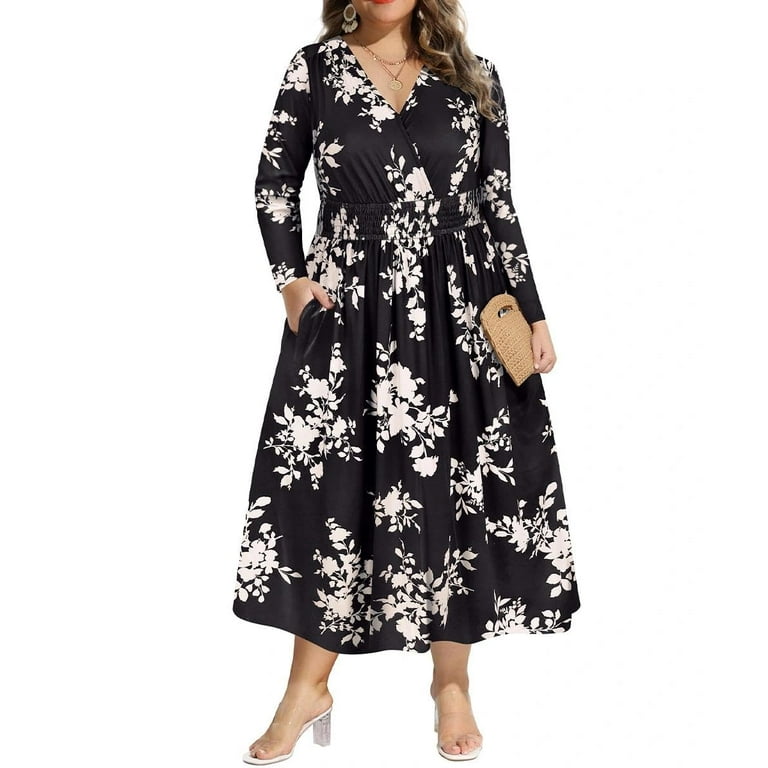 Floral Dress Long Black Maxi Dress With Pockets Summer Maternity