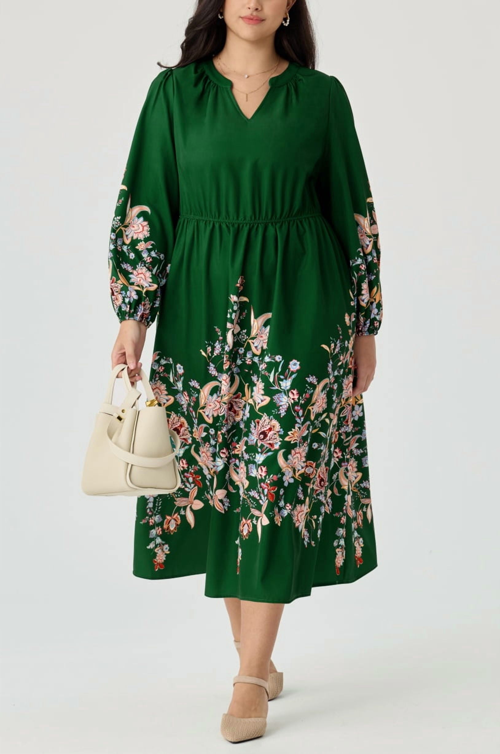 TIYOMI Plus Size Dress for Curvy Women 3x Long Sleeve Fall Maxi Dress V  Neck Brown Floral Dresses Church Wedding Guest Flowy Spring Fall Dresses  with Pockets 3XL 22W 24W - Walmart.com