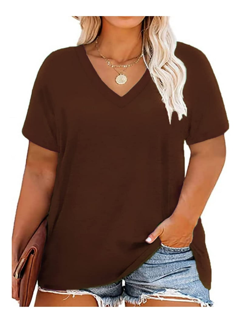 TIYOMI Women's Plus Size V-Neck Tunic, Short Sleeve Summer